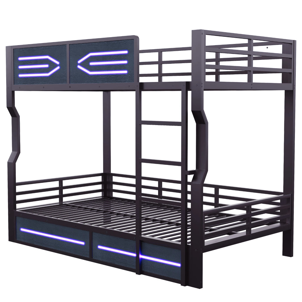 Letto a castello 140×200 cm con LED; scala e sponde di sicurezza; senza materasso; metallo; nero