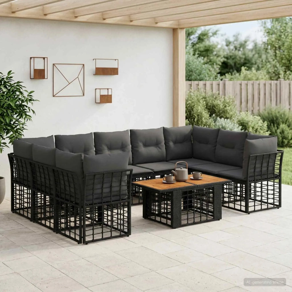Set Divano da Giardino 10 pz Nero e Grigio scuro polyrattan 3437901