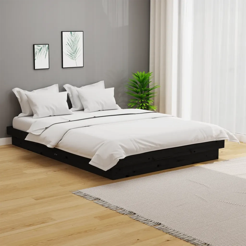 Letto matrimoniale | Letto per adulti | Giroletto Nero in Legno Massello 140x190 cm