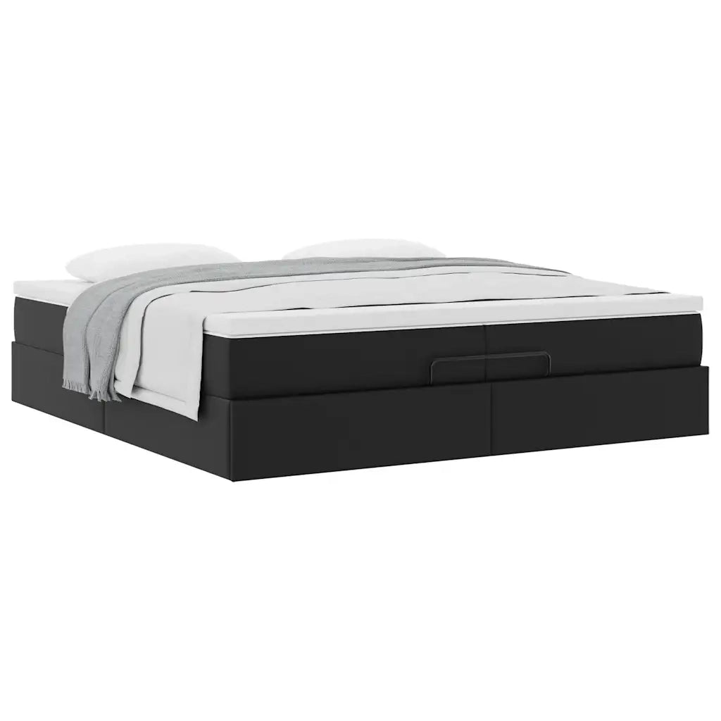 Struttura Letto Pouf con Materassi Nero 200x200 cm Similpelle 3311056