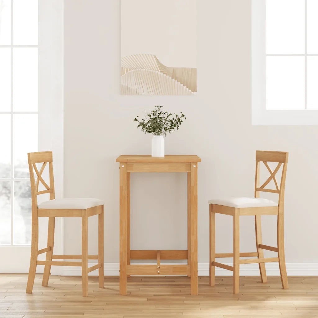 vidaXL Sgabelli da Bar con Cuscini 2pz Naturale Legno Massello Hevea