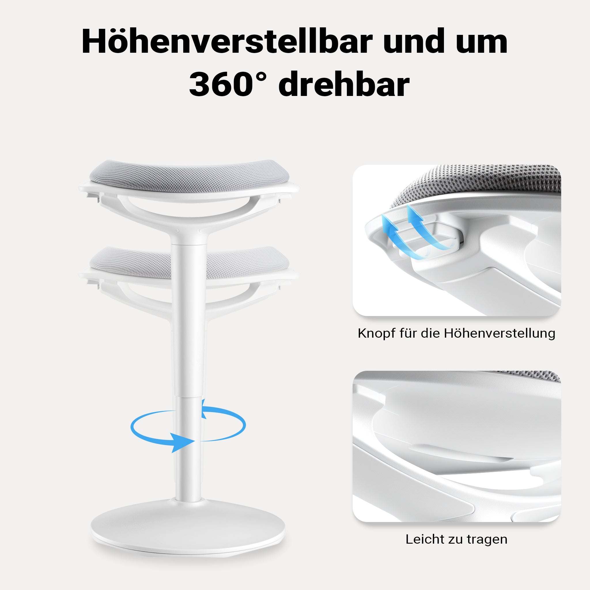 Sgabello sit stand grigio, sgabello girevole regolabile in altezza fino a 70 cm, max 100 kg, sgabello ergonomico per casa, ufficio, officina