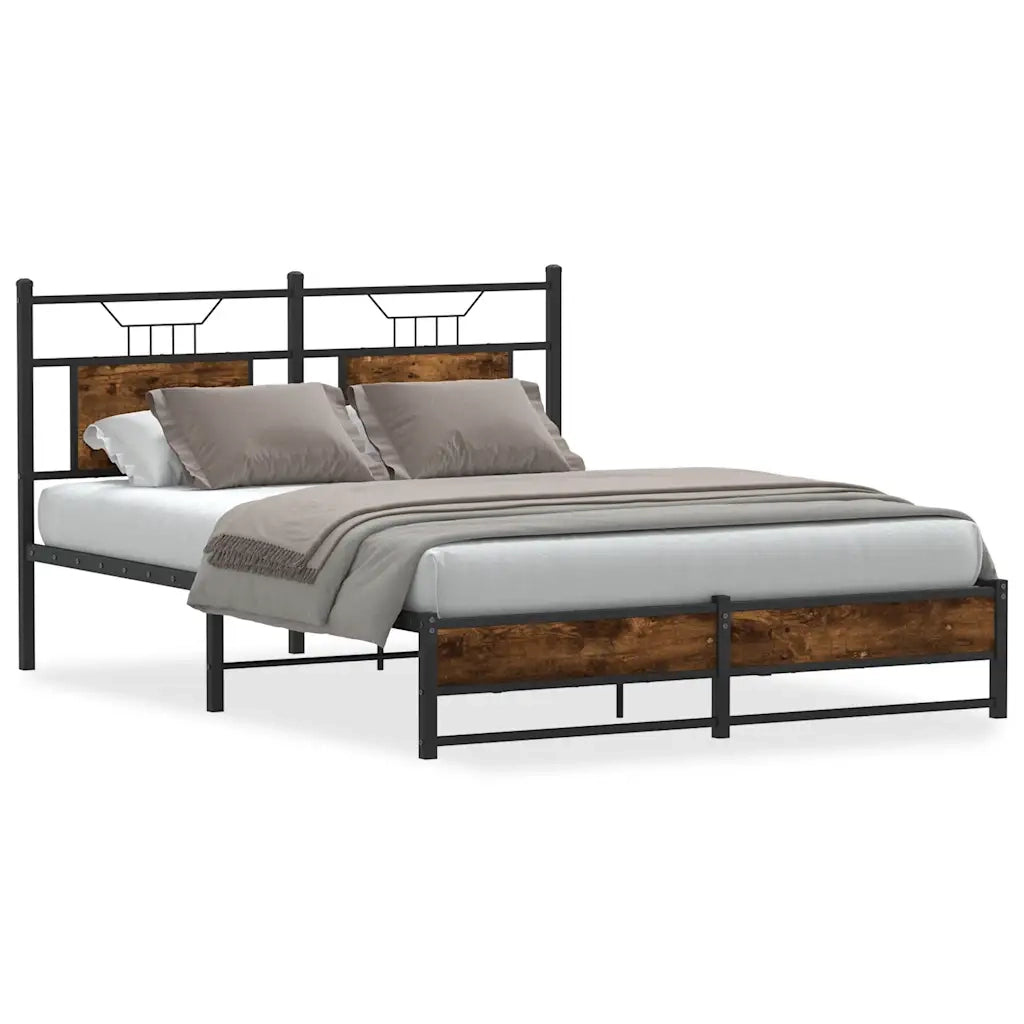 Letto matrimoniale | Letto per adulti | Giroletto senza Materasso Rovere Fumo 140x200 cm in Truciolato