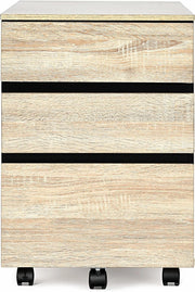 Cassettiera arrotolabile su ruote, armadietto a 3 cassetti, armadietto da ufficio, con freni, armadietto da ufficio, con design anti-ribaltamento, colore: naturale