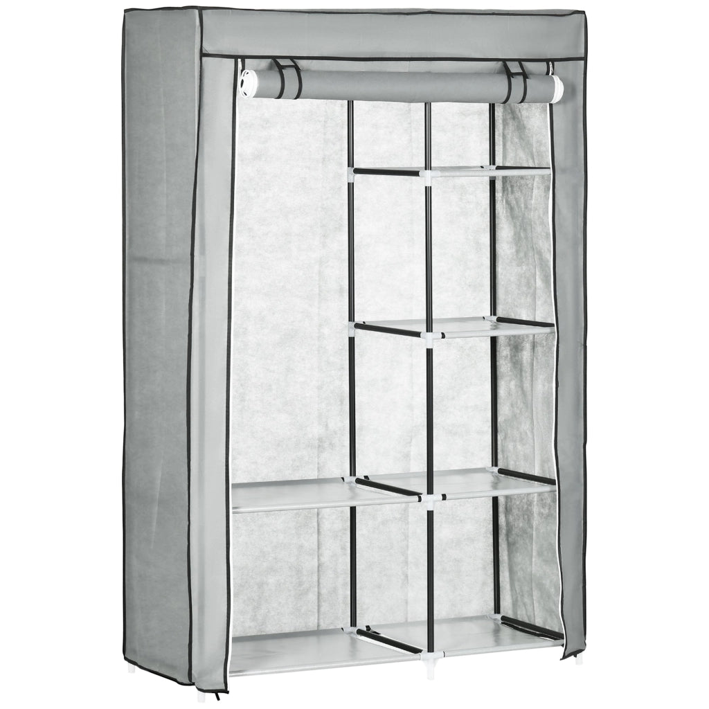 Armadio Guardaroba da Campeggio 103x43x162,5 cm 6 Ripiani Aperti e un Appendino in Tessuto non Tessuto Grigio