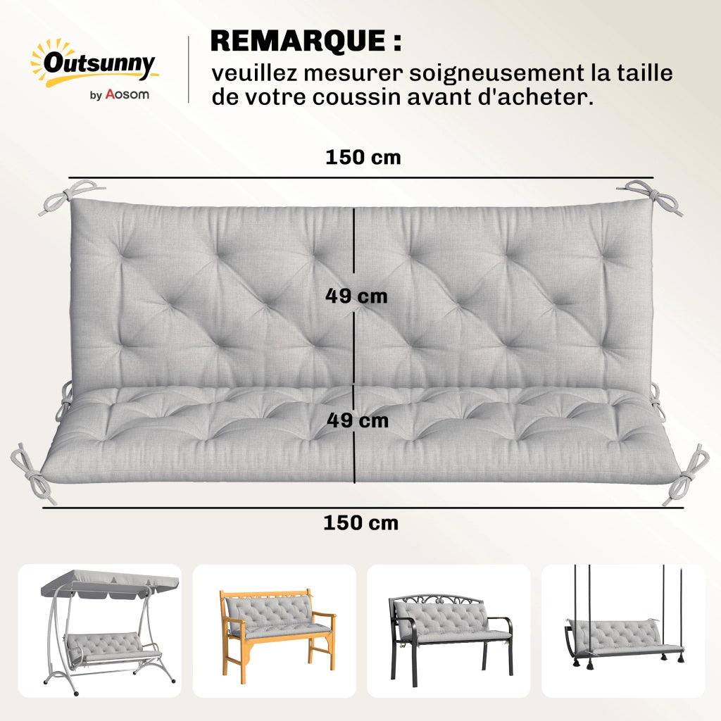 Cuscino per divano da giardino 3 posti ¨C zephmum ¨C 150x98x8 cm grigio chiaro