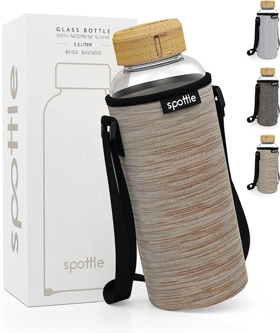 Fiasca in vetro 1,5 litri - fiasca in vetro 1 5 l con coperchio di bambù chiusura a vite - fiasca in vetro - fiasca per acqua - fiasca in vetro per bevande adatta per acqua gassata - lavastoviglie - collo largo