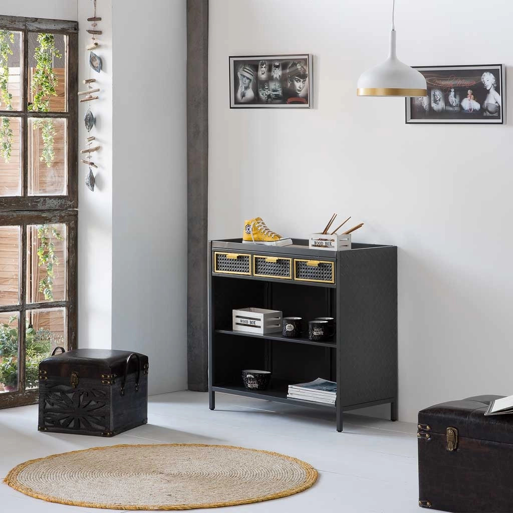 Credenza in metallo grigio e legno 80x40x79h