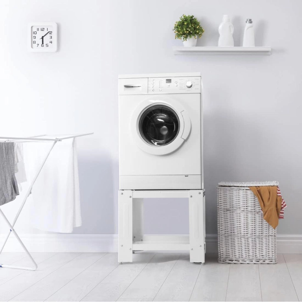 Supporto in Acciaio per Lavatrice o Asciugatrice con Ripiano 63x54 H 31 cm Bianco