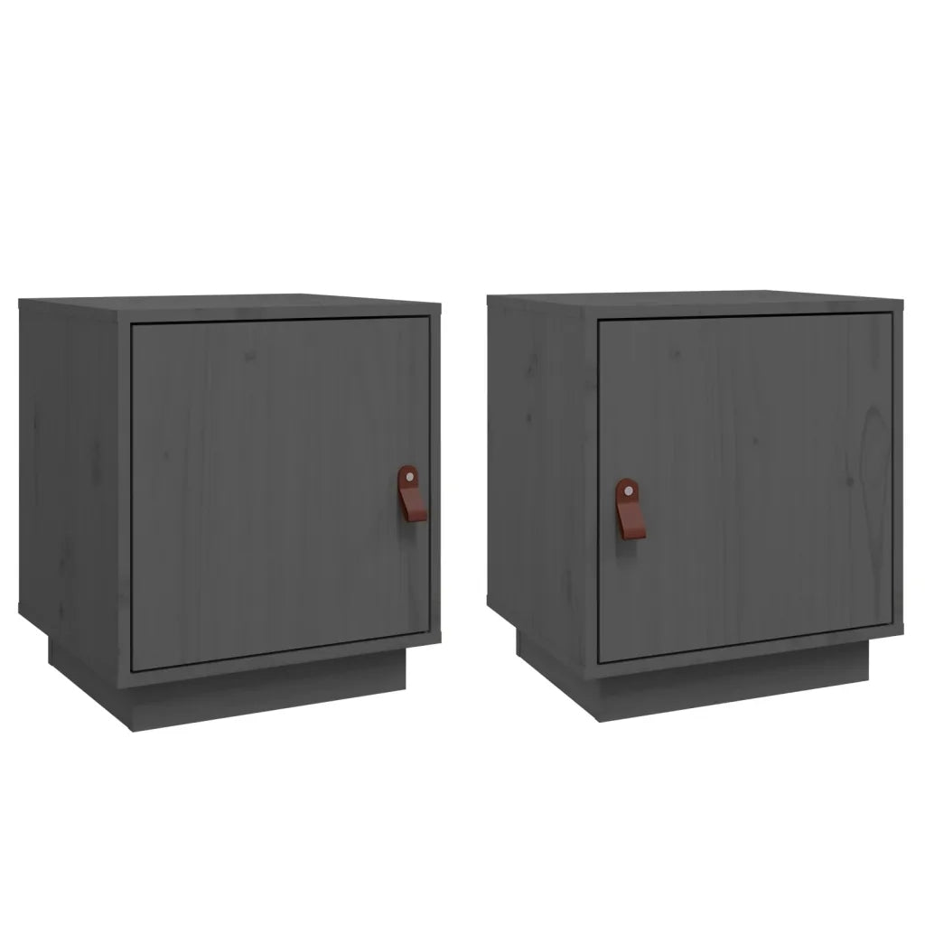Set di 2 Comodini | Armadio da Notte | Mobiletto da notte Grigi 40x34x45 cm in Legno Massello di Pino