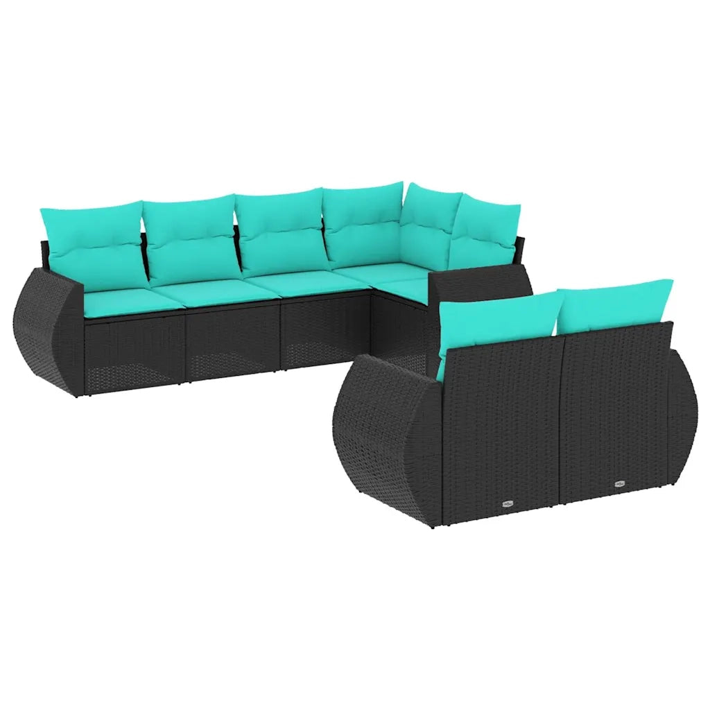 Set Divani da Giardino 7 pz con Cuscini Nero in Polyrattan 3221606