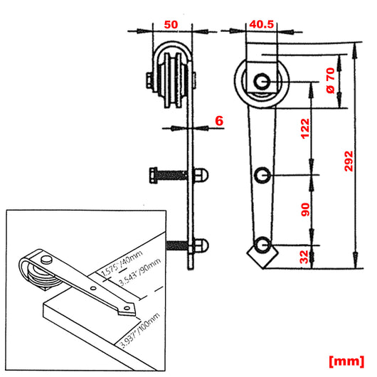 Binario per porte scorrevoli, kit di montaggio con guida da 244 cm, per 1 anta fino a 150 kg