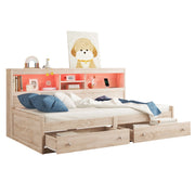 Letto a Divanetto Singolo 90x200 cm; 1 Posto - USB; Prese di Ricarica e LED - Naturale