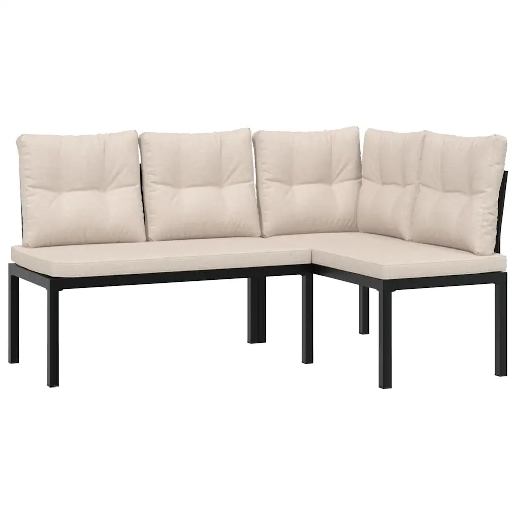 Set Panche Giardino Cuscini 3pz Nero Acciaio Verniciato Polvere