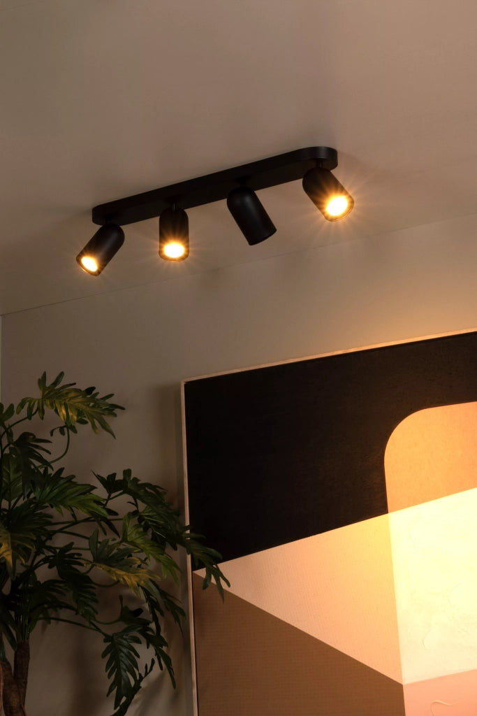 Faretto soffitto nero 4 luci orientabili GU10 35W Lucide