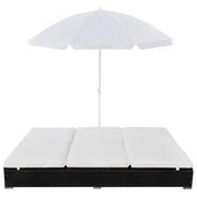Lettino Prendisole | Sdraio da giardino | Lettino da sole con Ombrellone in Polyrattan Nero