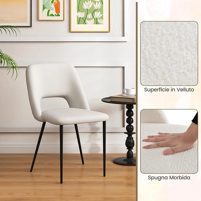 Set di 2 Sedie da Pranzo, 2 Sgabelli Alti da Bar, Sedia Imbottita con Schienale Vuoto e Gambe in Metallo, Set di Sedie da Cucina, Portata 150 kg, 48,5 x 57 x 85 cm