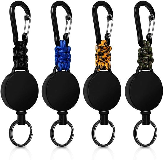 Set di 4 Oreficerie con Porta Chiavi Uscibile - Cordino da Chiave 60 cm - Porta Carta di Identità - Attacco a Pistola - Con Fermo Antiscivolo