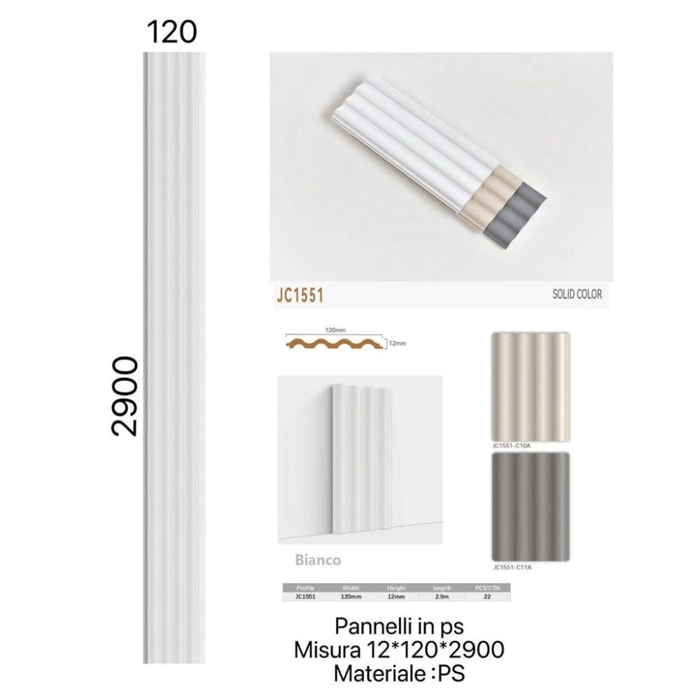 Trade Shop - Pannello Decorativo 3d Da Parete Bianco 120x290 Cm Effetto Ondulato In Ps -