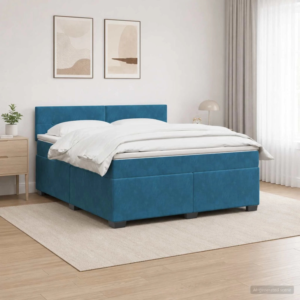 Letto con Box Spring, Materasso e LED Blu 160 x 200 cm Velluto 3452214