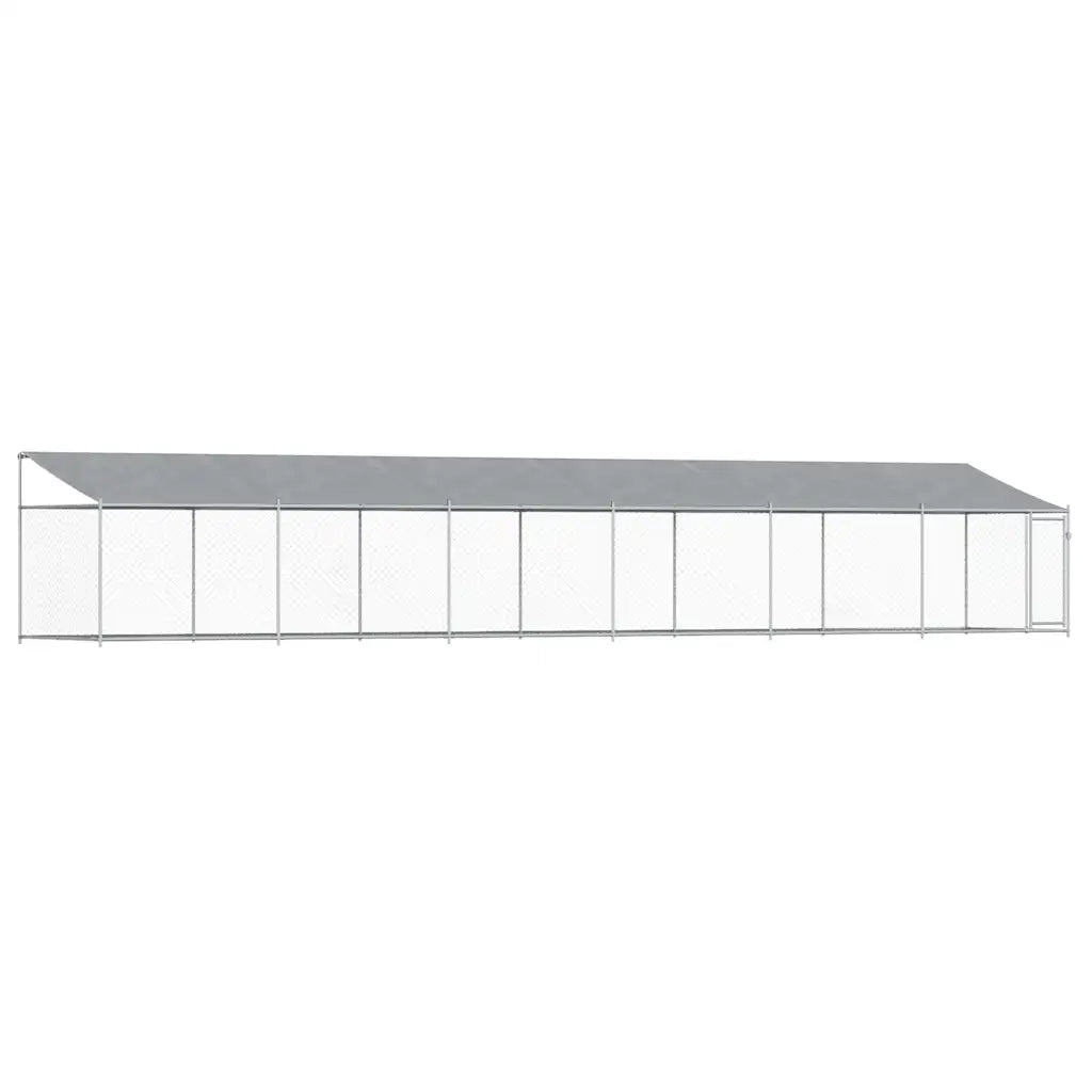 Gabbia Cani con Tetto e Porta Grigia 12x2x2 m Acciaio Zincato
