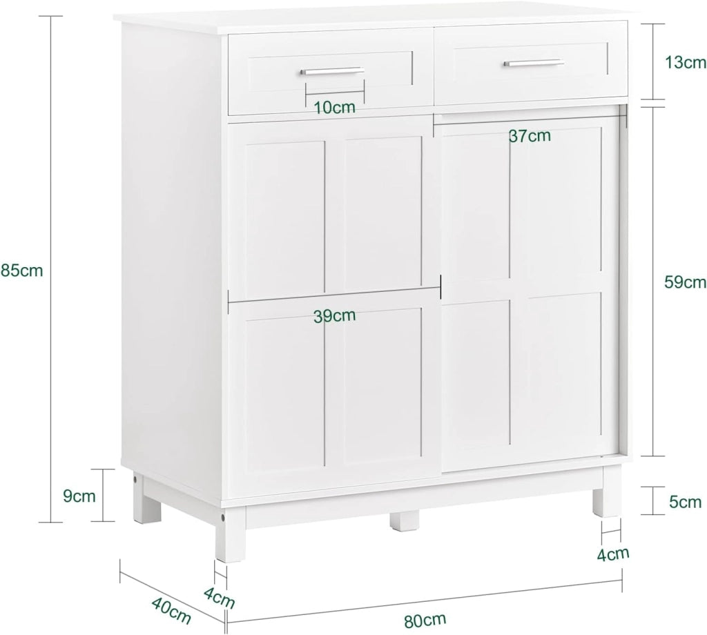 Credenza con ante scorrevoli, Mobile da cucina, Armadio da soggiorno, Buffet Bianco 80x40x85cm FSB84-W