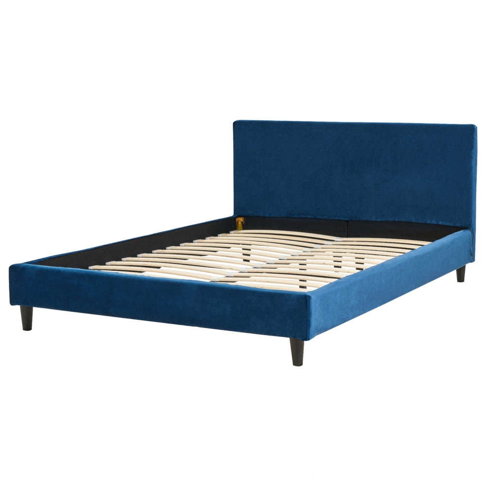 Letto matrimoniale in tessuto blu con rete a doghe 140 x 200 cm stile contemporaneo