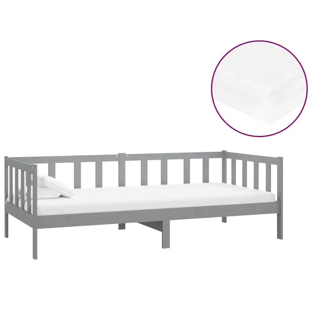 Divano letto | Sof¨¤ letto | Letto singolo con Materasso 90x200 cm Grigio in Legno di Pino