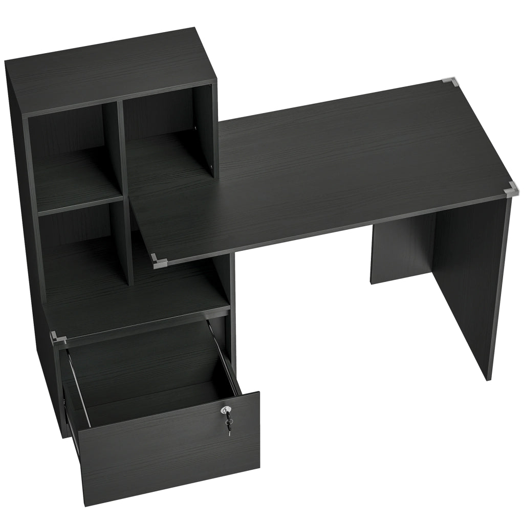 tavolo da toeletta Scrivania computer con libreria 4 scomparti e cassetto chiudibile;Bianco