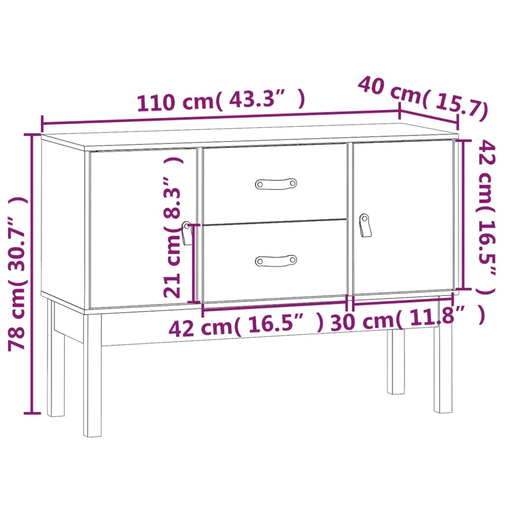 Credenza-Buffet-Armadio da cucina Bianca 110x40x78 cm in Legno Massello di Pino