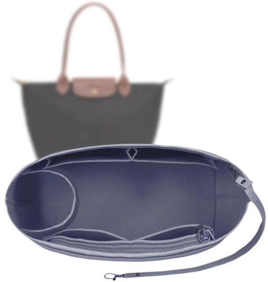 Organizzatore di borsa in pelle di lontra per Longchamp con chiusura a molla e catena (grigio M)