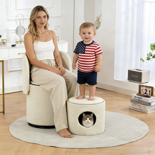 Poltrona Girevole con Vano Contenitore ¨C MINIMAL ¨C Tessuto Imbottito, Design Multifunzionale