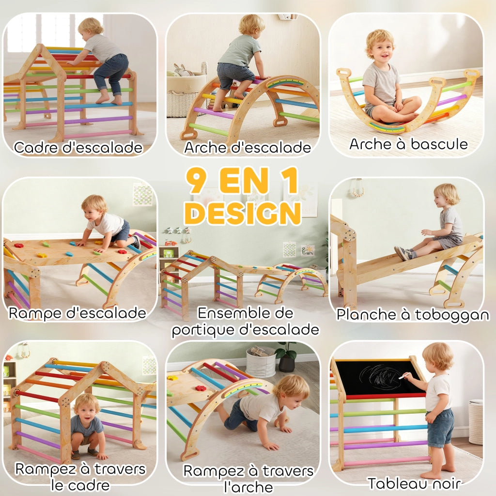 Triangolo di arrampicata con scivolo reversibile e altalena ¨C Xylo ¨C Struttura multicolore per bambini