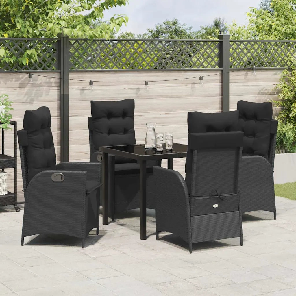 Set da Pranzo per Giardino con cuscino 5 pcs Nero polyrattan