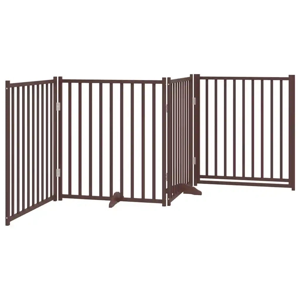 Cancello Cani Pieghevole Marrone 4Pannelli 320cm Massello Abete 352299
