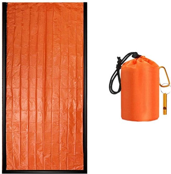 Tenda di Emergenza Leggera - Tenda di Emergenza - Sacco da Campo per Emergenza per Esterno - 1-2 Persone - Arancione - Borsa di Ripiegamento - Campanello in Acciaio