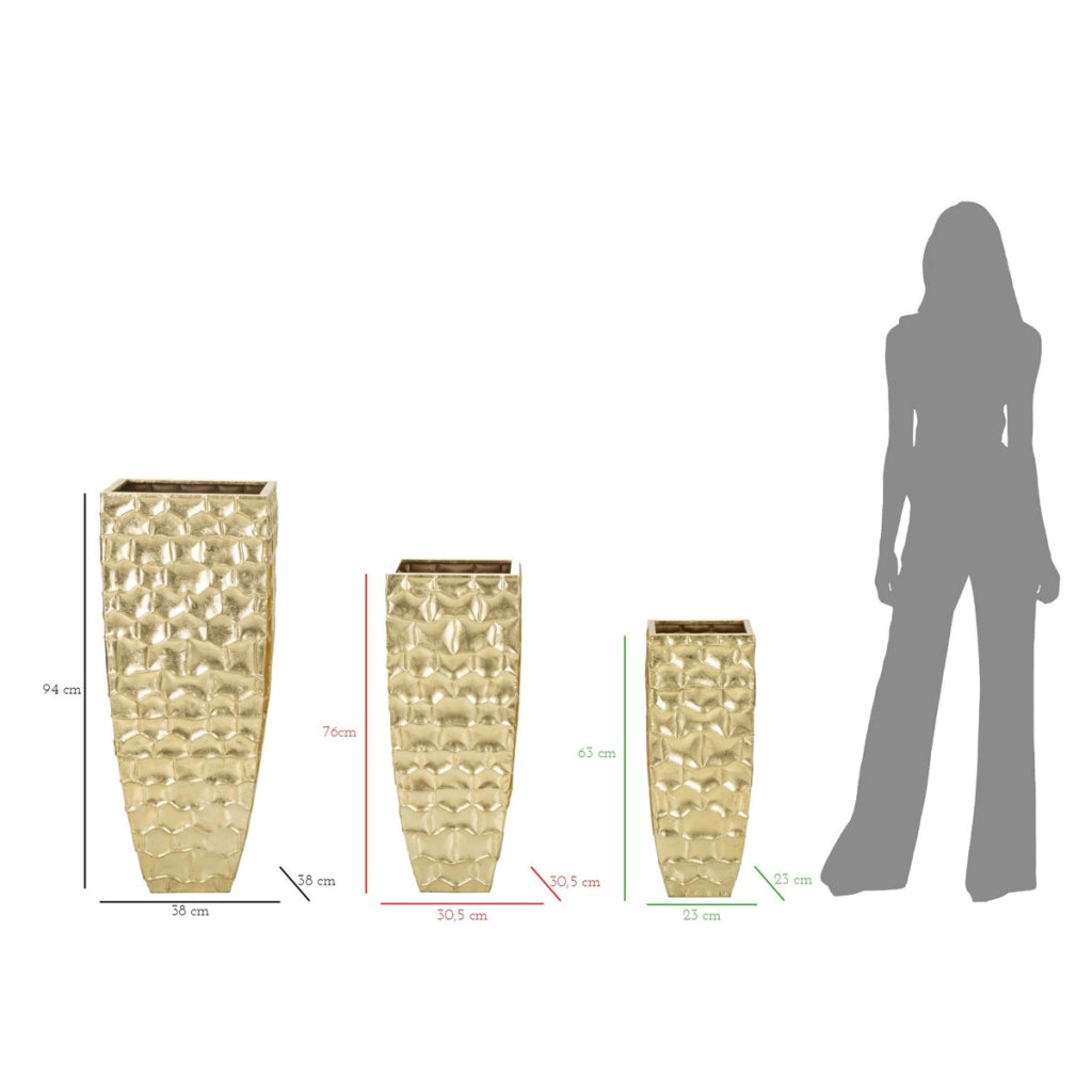 Set di 3 Vasi Decorativi VKH421, Oro, Metallo, 38x38x94 cm