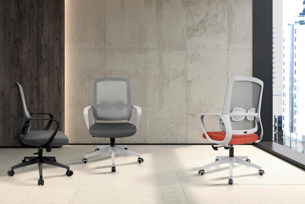 Sedia studio Hispanohogar regolabile in altezza tessuto mattone-grigio 107x66x61cm