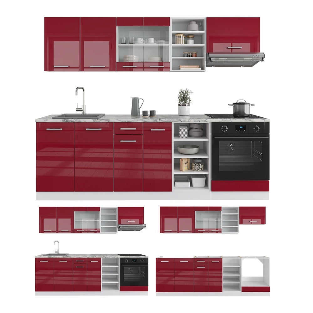 Cucina componibile R-Line Rosso lucido/Bianco 240 cm senza piano di lavoro Vicco