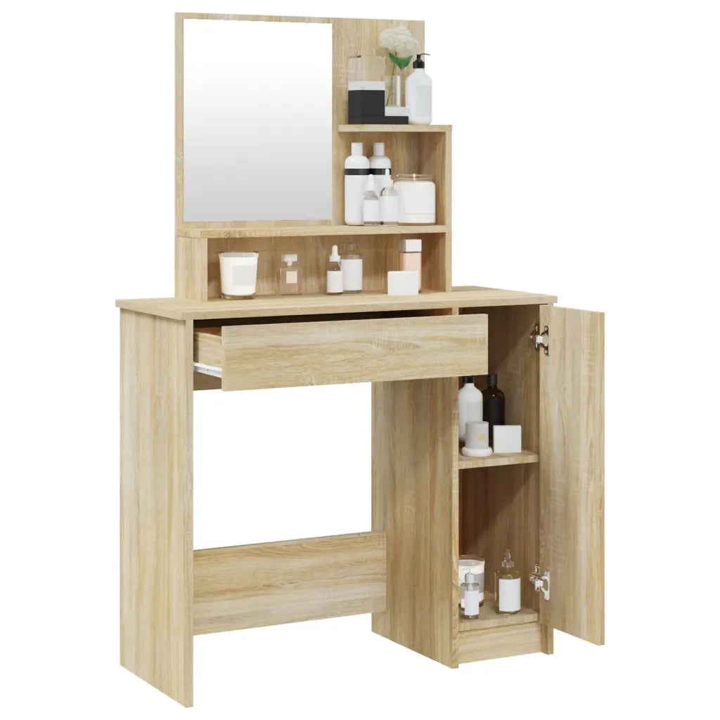 Toeletta con Specchio-Tavolo da Vanit¨¤ Rovere Sonoma 86,5x35x136 cm