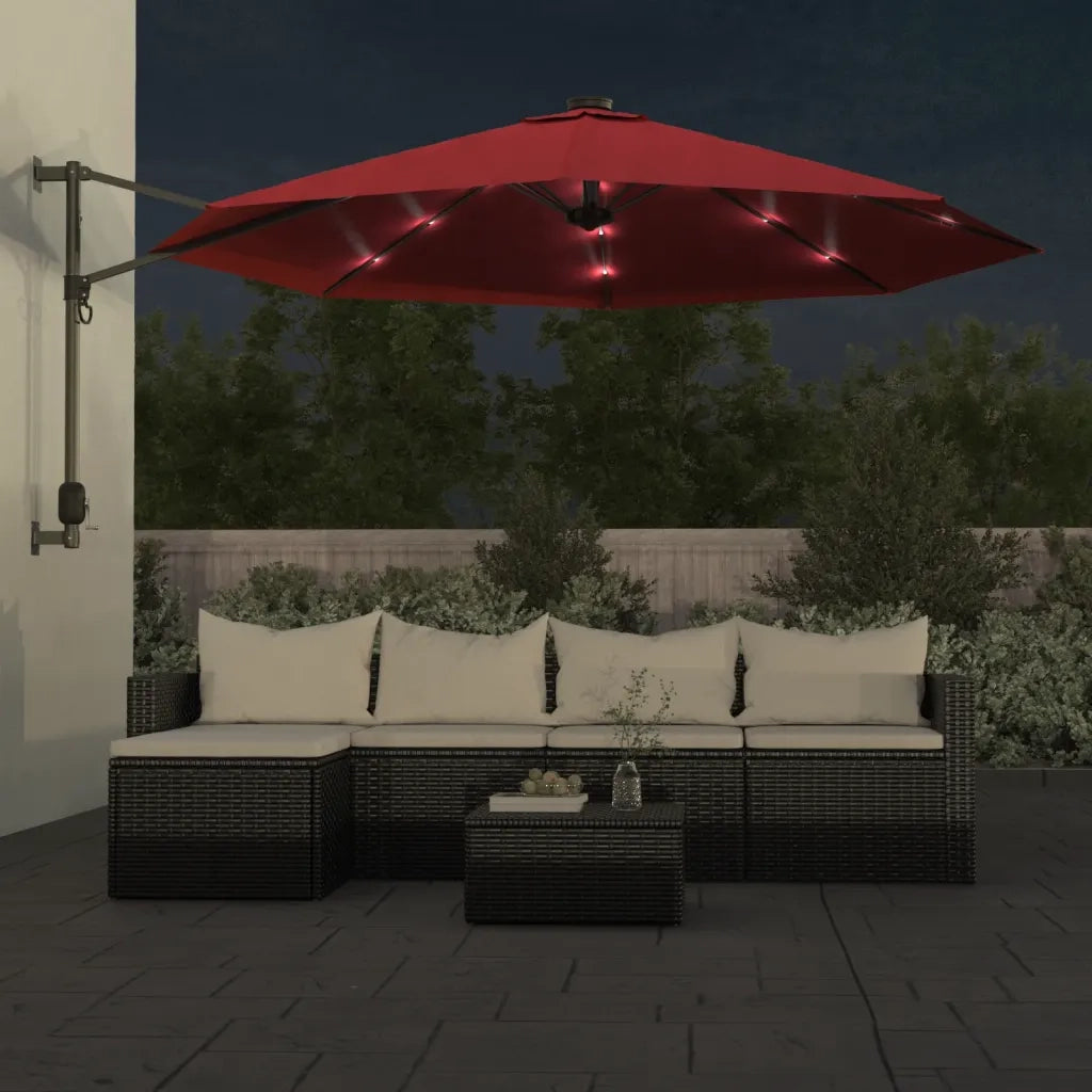 Ombrellone a Parete con LED Rosso Chiaro 290 cm 362895
