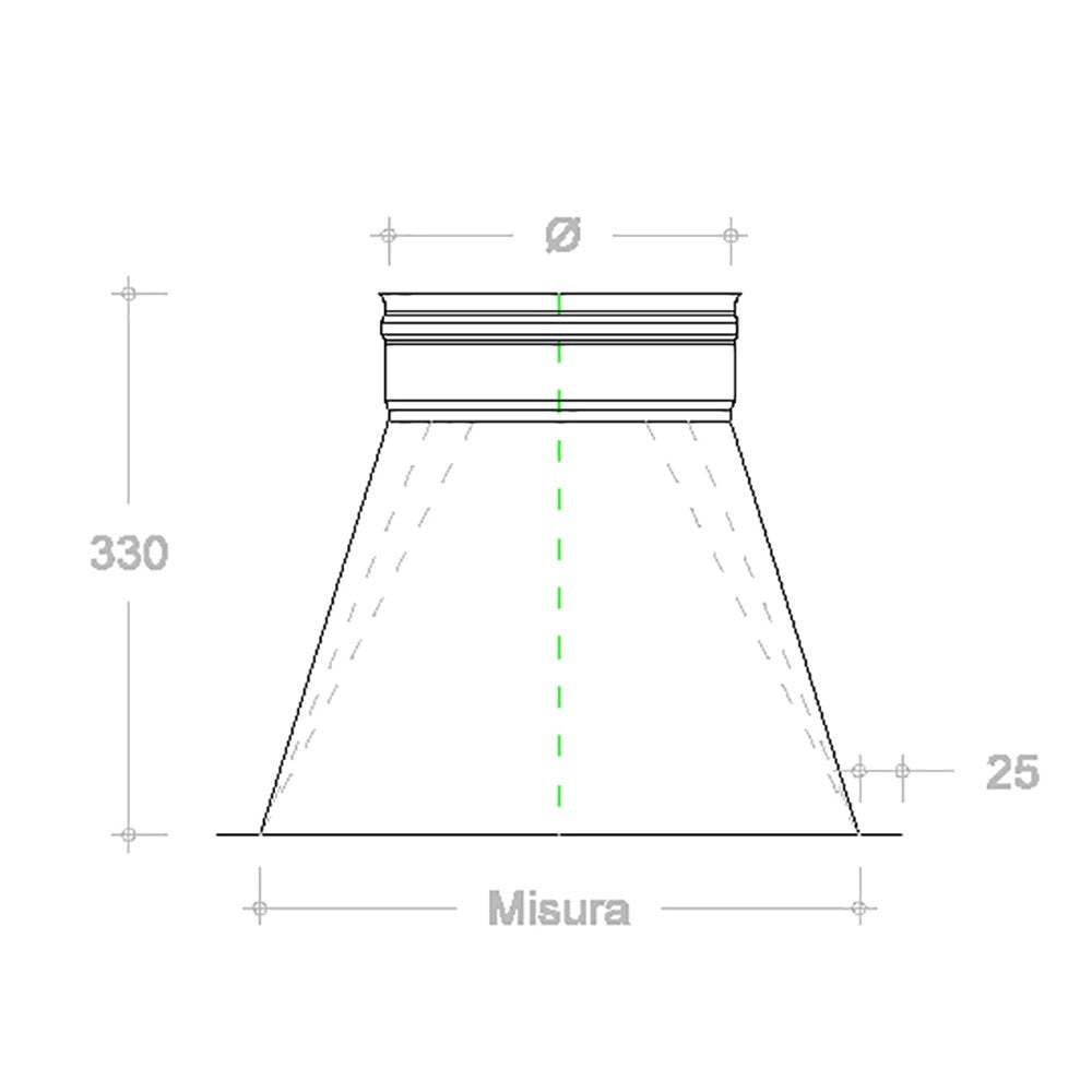 Tramoggia inox 6 decimi aisi 304 con aletta base 20x20cm a innesto f, diametro 100mm