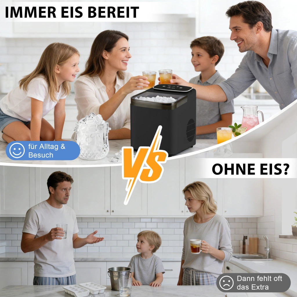 ZMH Macchina per il ghiaccio nero capacità 1.3L 9 cubetti di ghiaccio in 6 minuti 14 kg/24 ore silenzioso per cucina