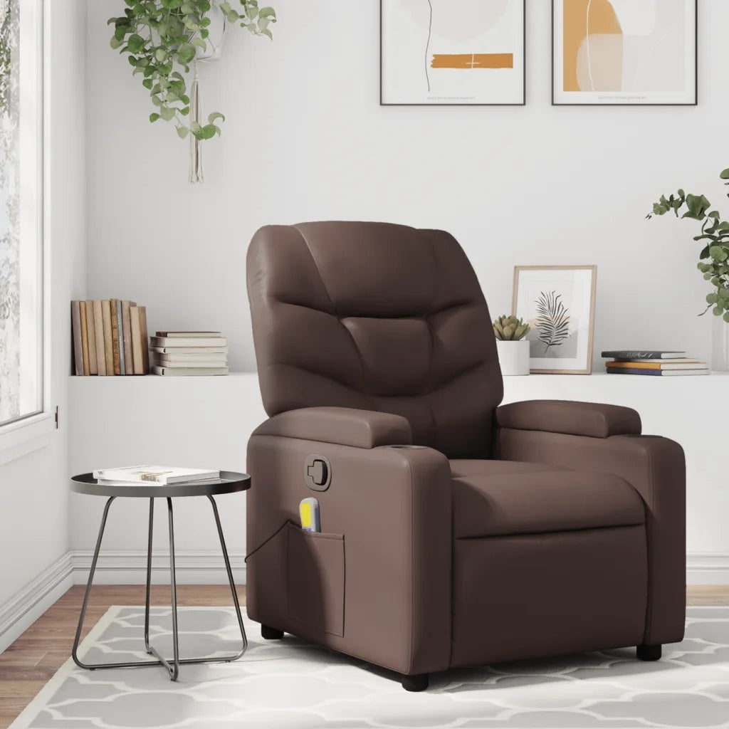 Poltrona Massaggiante | Sedia Relax Reclinabile marrone in Similpelle