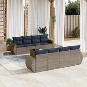 Set Divani da Giardino 9 pz con Cuscini Grigio in Polyrattan 3221150