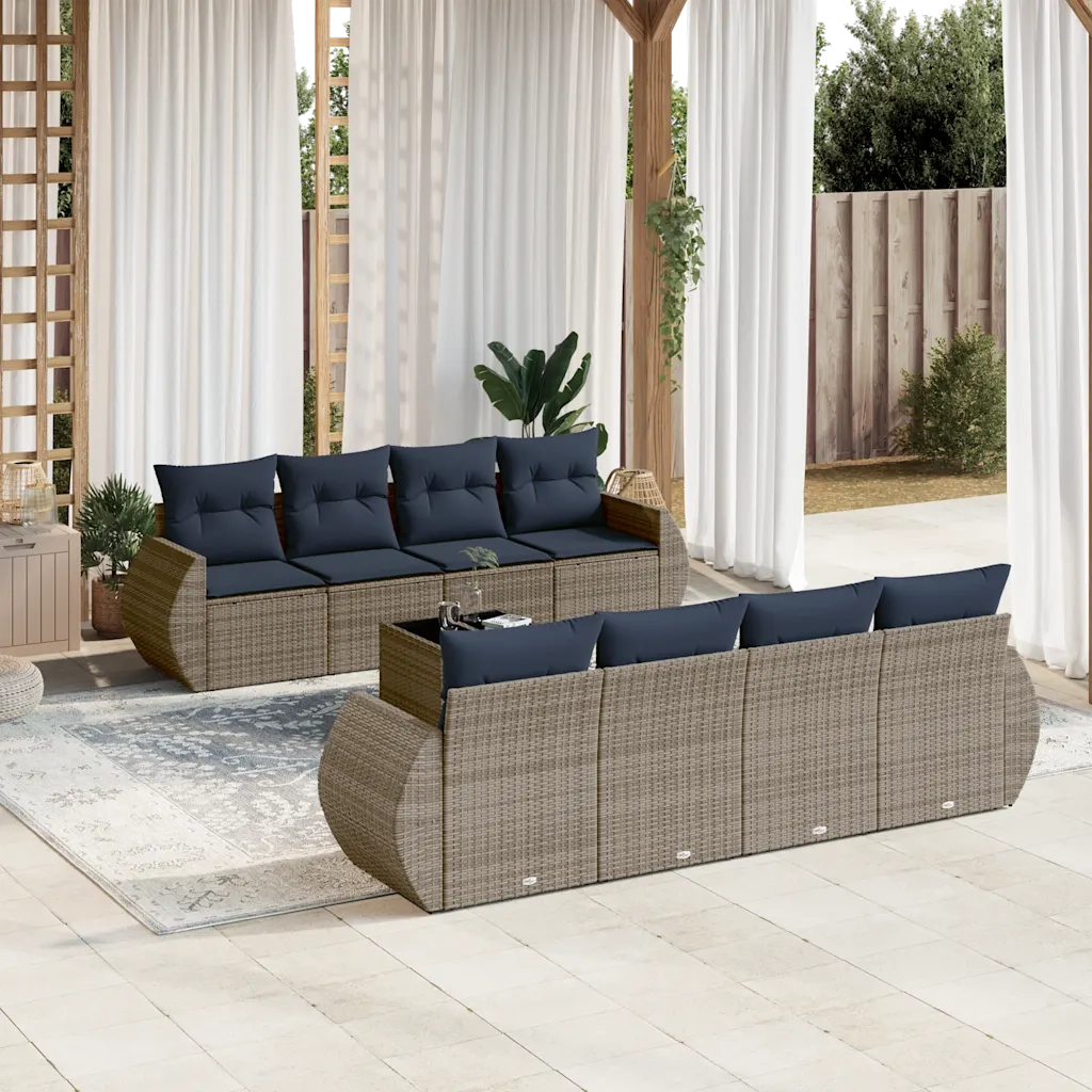 Set Divani da Giardino 9 pz con Cuscini Grigio in Polyrattan 3221150
