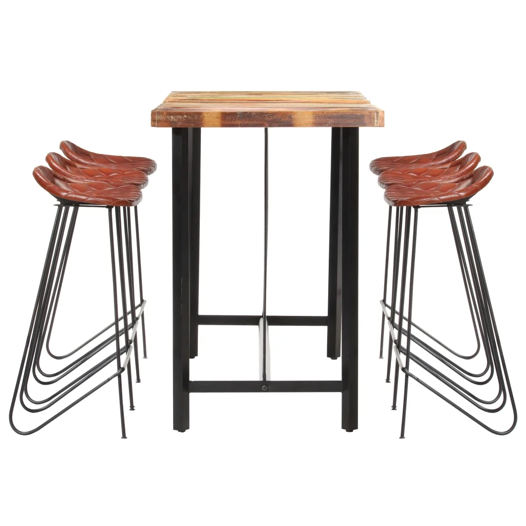 Set da Bar 7 pz in Legno Massello di Recupero e Vera Pelle 278768