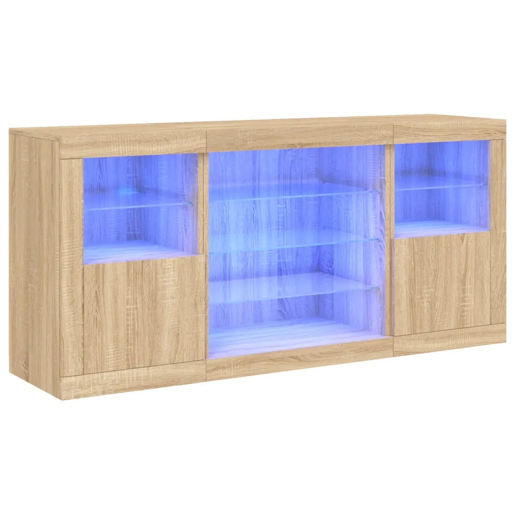 Credenza | Madia | Buffet da pranzo | Armadio da pranzo con Luci LED Rovere Sonoma 142,5x37x67 cm