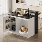 Isola cucina multifunzionale con bancone e area relax per animali, 120×80×100 cm, bianco e nero