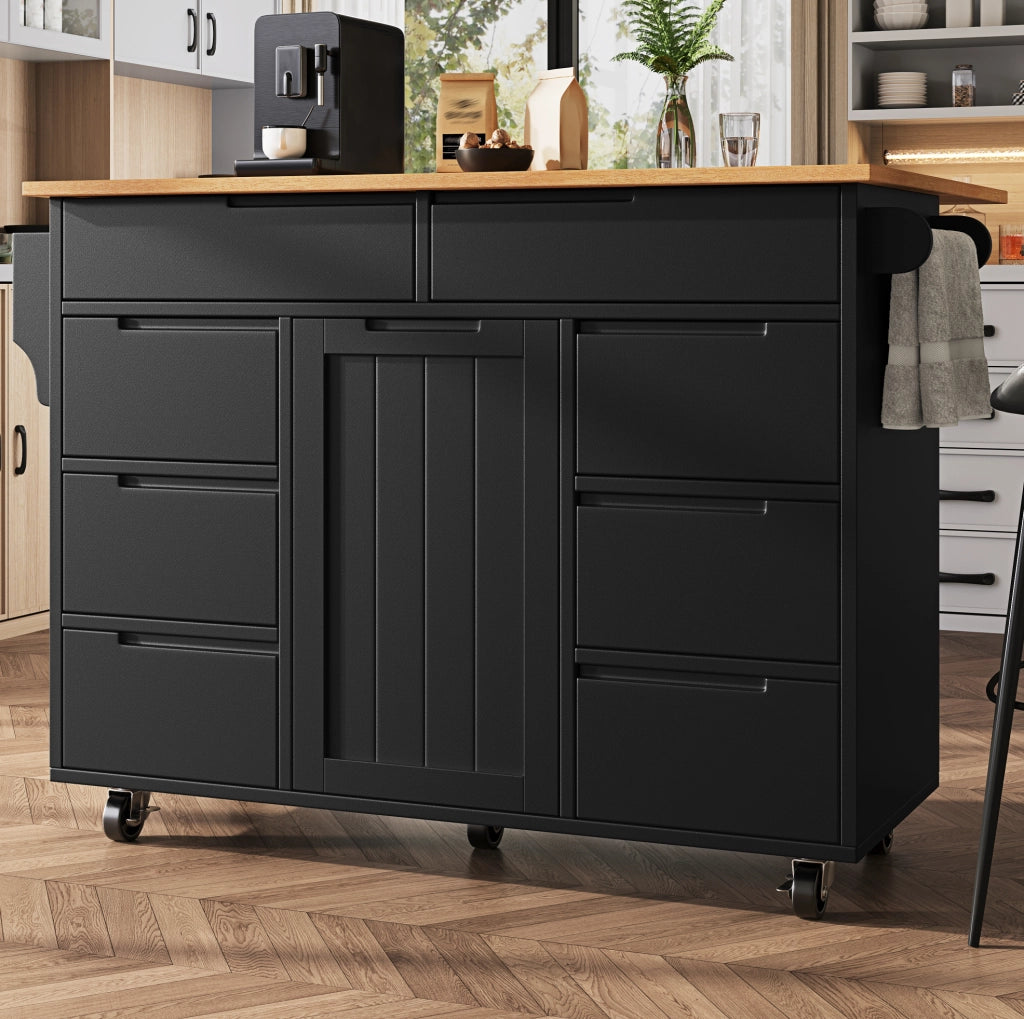 Isola da cucina 122x74.5x91.5 cm pieghevole; 8 cassetti; MDF nero